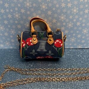 Private Label Denim and Tan Mini Bag with Floral Accents